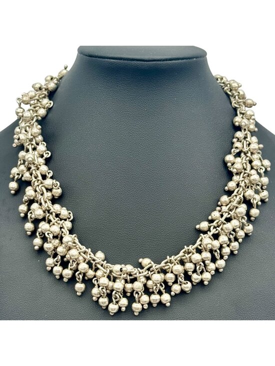 Mexican Silversmith. Jewelry - Cha-Cha Heavy Beaded Sterling Silver Collar Necklace 16.5" Handmade In Mexico 13